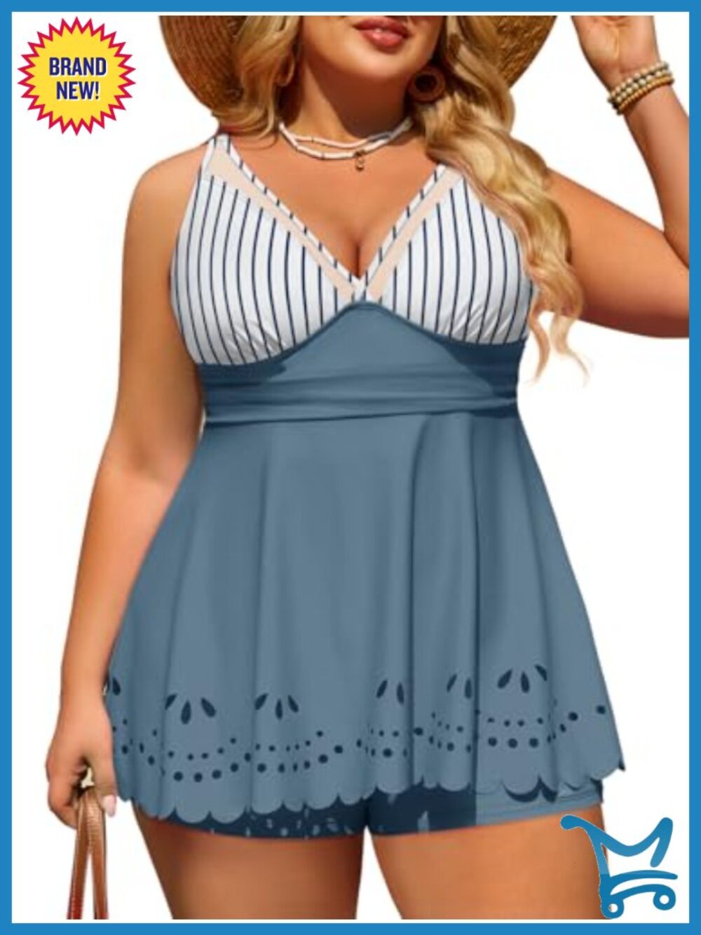 Plus Size Two Piece Tankini Swimsuit Full Coverage Tummy Control Swim Dress
